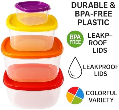 ARSUK 14PCS Nesting Plastic Food Storage Container Set with Airtight Leakproof Lids (7 Lids & 7 Containers) - Space Saving, BPA-Free Stackable Kitchen Storage - Freezer Safe & Microwavable