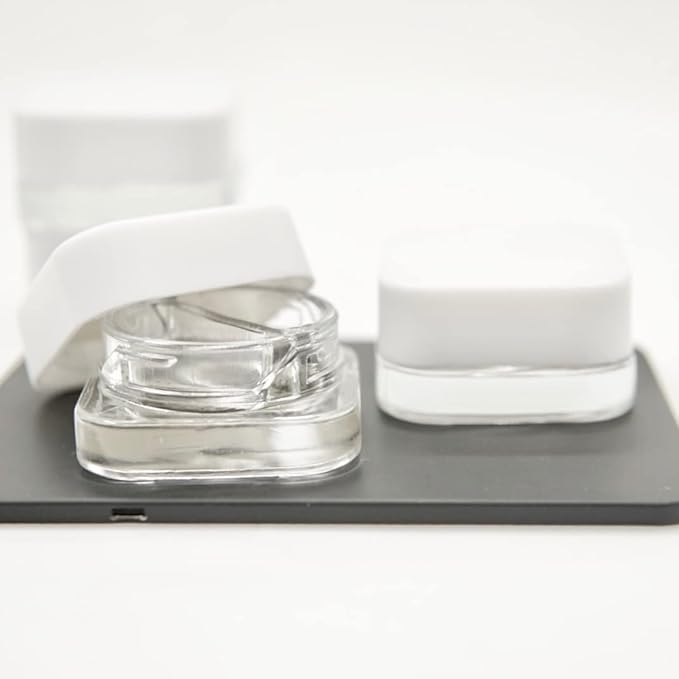 CannaAroma 60 Pack | 7ml Square Jar w/Dual Compartments (3.5ml each compartment) | Cube Jar Glass Container (White-Lid)