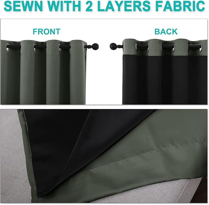 NICETOWN Dark Mallard 100% Blackout Curtains 45 inches Long, 2 Thick Layers - Image 5