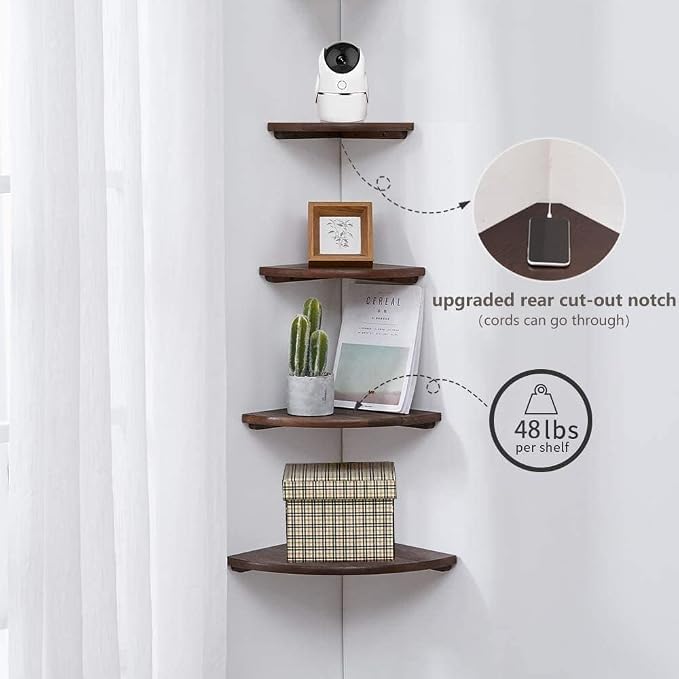 Corner Shelf, Solid Oak Wood Floating Corner Shelf Wall Mount Round End - Image 4