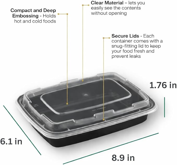 Meal Prep Containers [100 Pack] Rectangular Food Storage Containers with Lids, Bento Box, BPA Free, Stackable, Microwave/Dishwasher/Freezer Safe To Go Food Containers for Meal Prep (32oz)