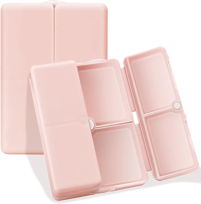 FYY Daily Pill Organizer, 7 Compartments Portable Pill Case Travel Pill Organizer,[Folding Design] Pill Box for Purse Pocket to Hold Vitamins,Cod Liver Oil,Supplements and Medication-Pink