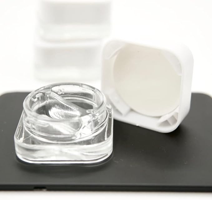 CannaAroma 60 Pack | 7ml Square Jar w/Dual Compartments (3.5ml each compartment) | Cube Jar Glass Container (White-Lid)