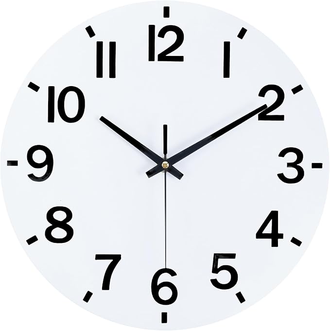 HZDHCLH Wall Clock 12 Inch Silent Non Ticking Wood Battery Operated White by HZDHCLH