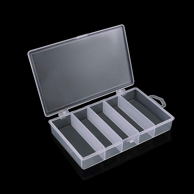 4 Pack 5 Grid Clear Plastic Fishing Tackle Bait Hooks Storage Box,Visible Bead Jewelry Making Findings Utility Organizer Container Case for Jewelry,DIY Crafts(7.1" x 4.3" x 1.2")