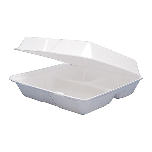 DART - DRC85HT3 Dart 85HT3R Med Perforated 3 Comp Foam Hinged Container, 8.5 in (Case of 200)