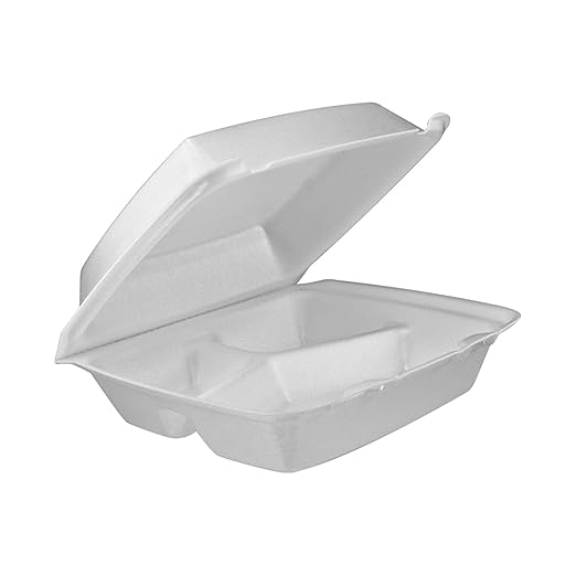 DART - DRC85HT3 Dart 85HT3R Med Perforated 3 Comp Foam Hinged Container, 8.5 in (Case of 200)