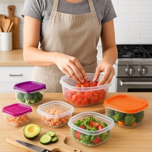 ARSUK 14PCS Nesting Plastic Food Storage Container Set with Airtight Leakproof Lids (7 Lids & 7 Containers) - Space Saving, BPA-Free Stackable Kitchen Storage - Freezer Safe & Microwavable
