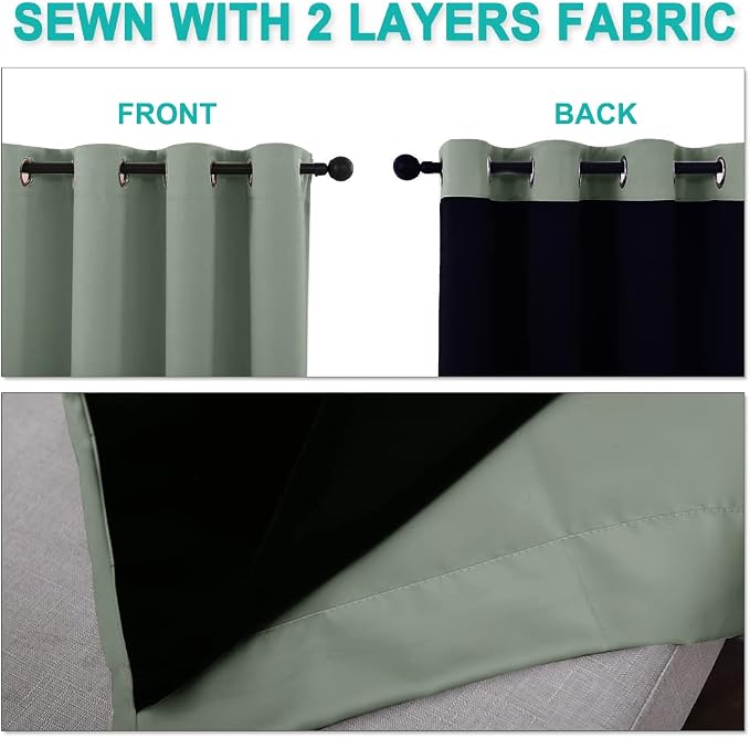 NICETOWN Greyish Green 100% Blackout Curtains - Image 4