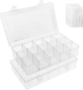 Umirokin 2 Pack 15 Grids Clear Plastic Organizer Box with Adjustable Dividers, Craft Storage Containers for Jewelry, Beads, Screws, Tackle Box, Washi Tapes, Small Parts Organizer for Arts and Crafts