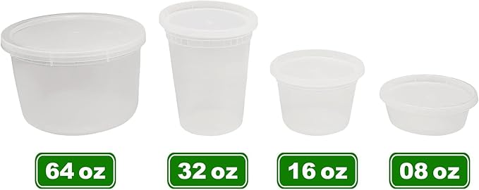 PARTY BARGAINS 36-Pack Food Containers with Lids - 8oz, 16oz, and 32oz Combo Deli Containers for Food, Temperature Resilient, Leak Proof & Reusable