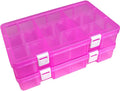 DUOFIRE Plastic Organizer Container Storage Box Adjustable Divider Removable Grid Compartment for Jewelry Beads Earring Tool Fishing Hook Small Accessories(18 grids, Pink X 2)