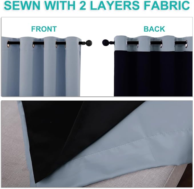 NICETOWN 100% Blackout Window Curtain Panels, Vintage Blue, 2 Pieces, Cold and - Image 5