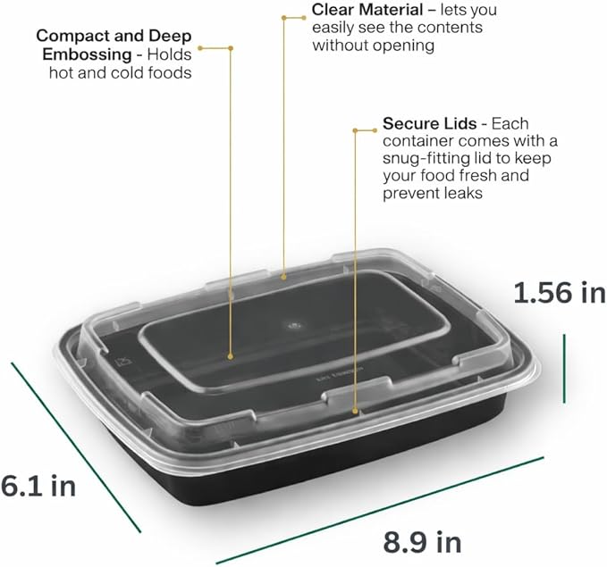 Meal Prep Containers [100 Pack] Rectangular Food Storage Containers with Lids, Bento Box, BPA Free, Stackable, Microwave/Dishwasher/Freezer Safe To Go Food Containers for Meal Prep (28 oz)