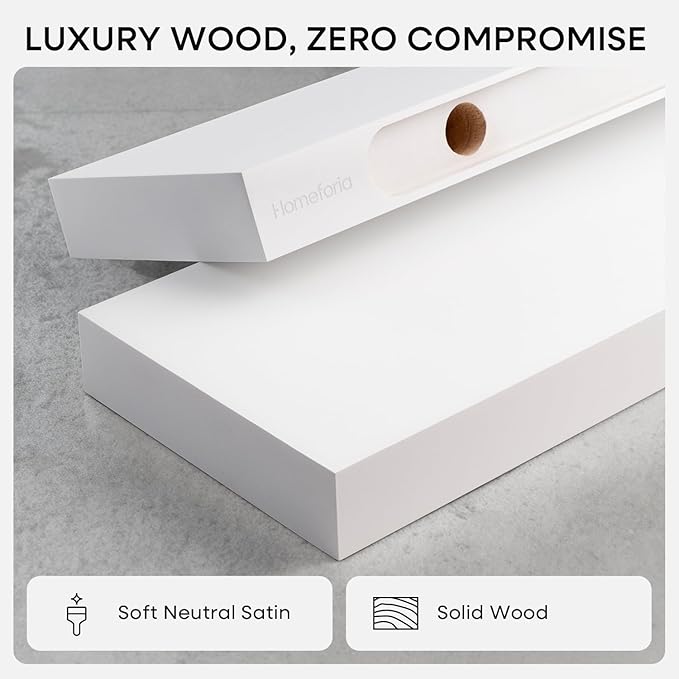 Homeforia White Floating Shelf 12 inch, High End Solid Real Wood Small 12inch - Image 4