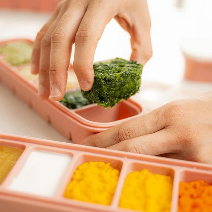 MOMOBIN Silicone Freezer Tray, Made in Korea, Meal Prep, Freeze Food Storage Cubes Trays with Lids for Purees, Soups, Solid Food Fruit Vegitable Brastmilk, Easy and Safe Design