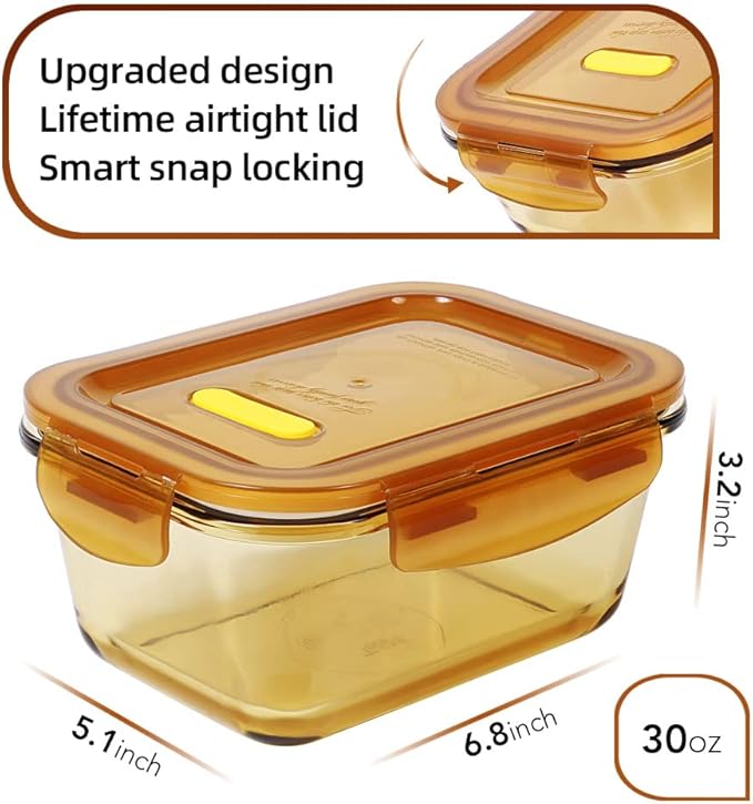DAS TRUST Amber Glass Meal Prep Containers Microwave Safe Meal Prep Bowls Glass Food Prep Containers with Lid for Adult Meal Prep Bento Boxes