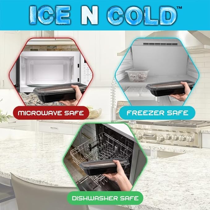 ICE N COLD Reusable To-Go Food Meal Prep Storage Containers with Leak Proof Snap Lids 58oz | 1715ml | 50-Pack