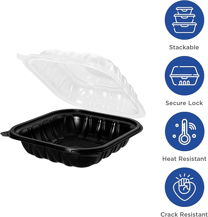 Karat Premium PP Hinged Container [150 ct], Take Out Food Containers - Case (8"x8", 1 compartment)