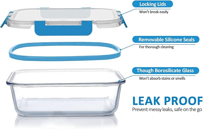 M MCIRCO 24-Piece Glass Food Storage Containers with Upgraded Snap Locking Lids,Glass Meal Prep Containers Set - Airtight Lunch Containers, Microwave, Oven, Freezer and Dishwasher, Blue