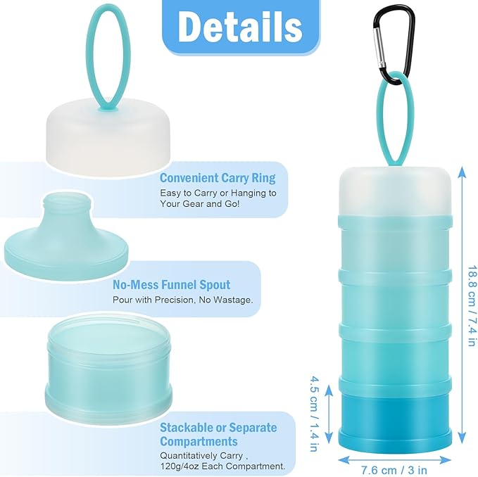 Accmor 2 Pcs Protein Powder Container to Go with Funnels Stand, 4 Compartments Stackable Protein Powder Dispenser for Workout, Fitness, Travel