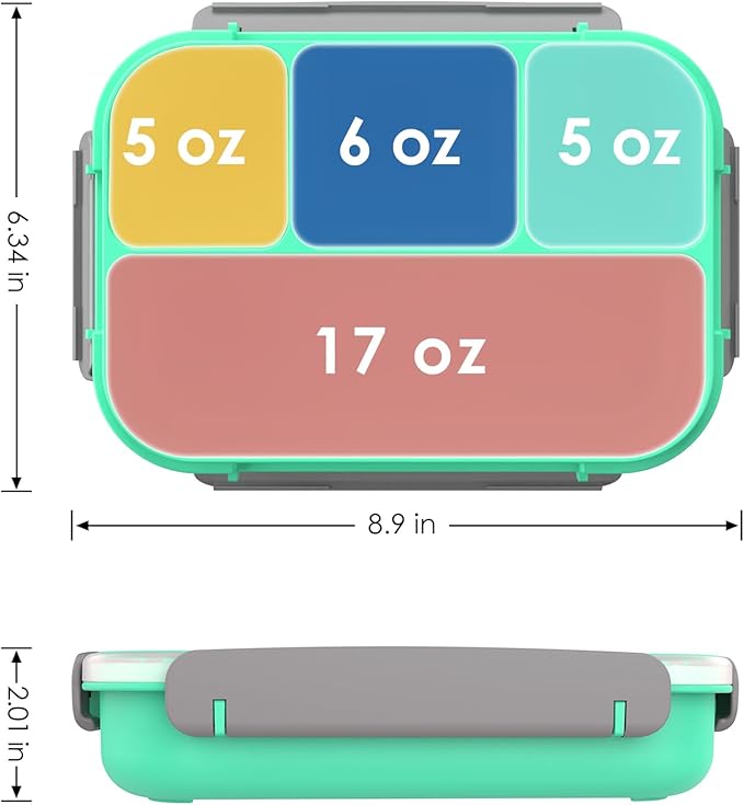 WHALEHOUSE Bento Lunch Box, 1000ML 4 Compartments Meal Prep Container with Utensil, Airtight Food Storage Container with Snap Locking Lids, Microwave/Dishwasher/Freezer Safe, On the Go