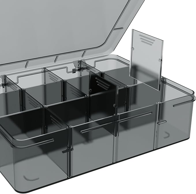 Plastic Organizer Box, 12 Grids Clear Bead Organizer Compartment Box with Removable Dividers for Tackle box,Parts, Earring Container Tool Fishing Hook Hair Accessories,8.8" L x 6.7" W x 2" H
