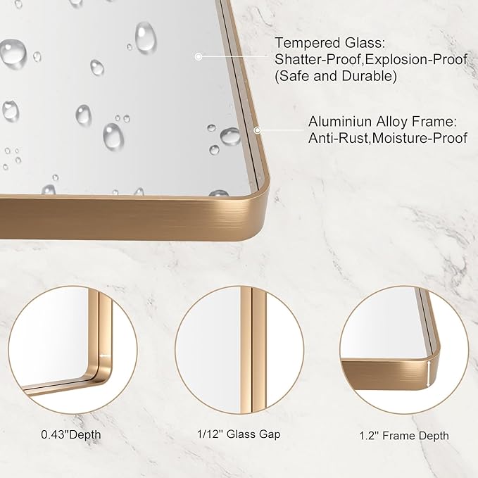 LOAAO 72”X32” Gold Bathroom Mirror, Rounded Rectangle Gold Frame Mirror - Image 5