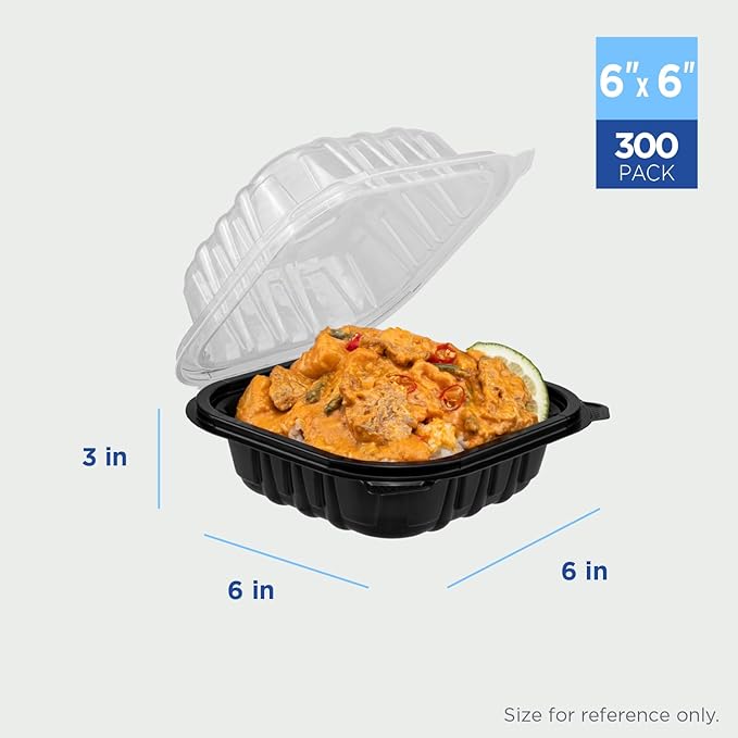 Karat Premium PP Hinged Container [300 ct], Take Out Food Containers - Case (6"x6", 1 compartment)