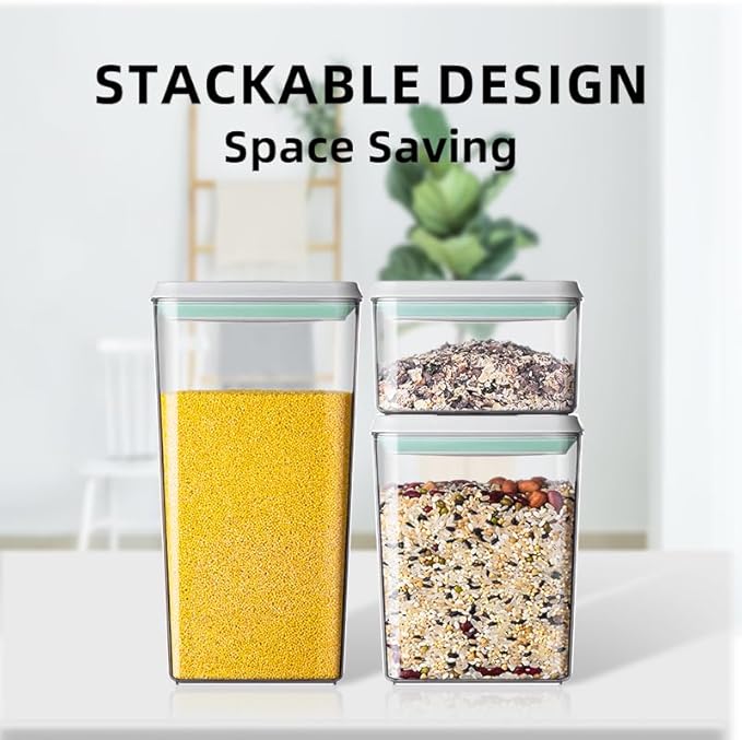 Ankou Pop Airtight Food Storage Containers with Lids- 3 Pcs Stackable One Button Opening Food Containers, Kitchen Pantry Storage Containers for Snacks Candy Salt Herbs Spices BPA-Free (1.2 QT * 3)