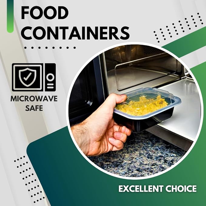 Green Direct Pack of 20 (12 oz) - Disposable Meal Prep and Take out black food containers with lids, Plastic Bento Lunch Box To Go