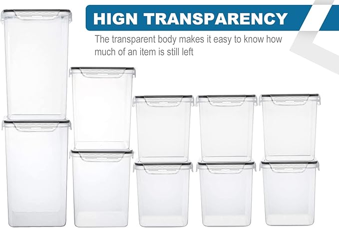 VERONES Large Tall Airtight Food Storage Containers, 10 PACK Plastic Airtight Kitchen & Pantry Organization, Ideal for Flour & Sugar Plastic Canisters with Labels