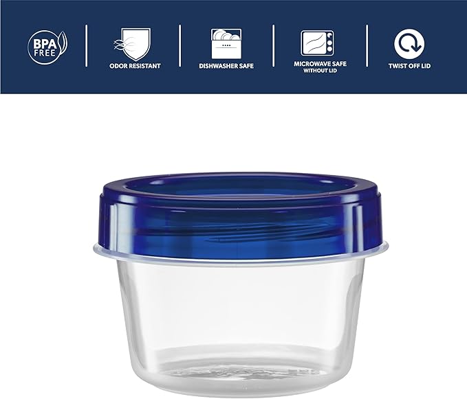 ELEGANT DISPOSABLES Twist Top Containers Small Food Storage Containers Blue Screw on Lid Reusable Stackable Leakproof Airtight, Pack of 10-4 oz Containers