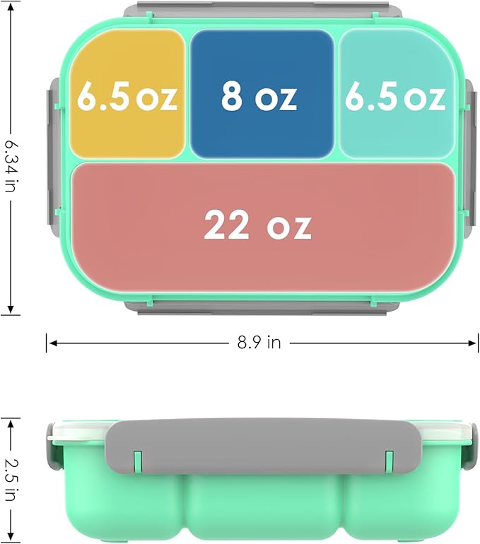 WHALEHOUSE Bento Lunch Box, 1300ML 4 Compartments Meal Prep Container with Utensil, Airtight Food Storage Container with Snap Locking Lids, Microwave/Dishwasher/Freezer Safe, On the Go