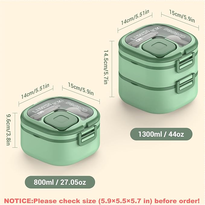 PEDECO Double-Layer Bento Lunch Box for Kids & Adults with Removable Stainless Steel Dividers,Dressing Container,BPA-Free,Dishwasher Safe - Includes Utensil,(Green,Non-Insulated)