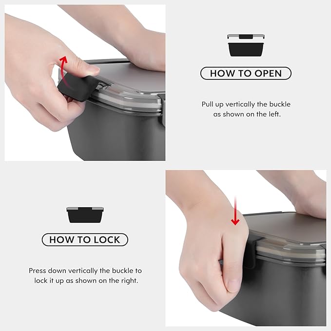 Cherrysea 2Pack Salad Lunch Container, 68oz Salad Bowls with 4 Compartments Tray,Leak Proof Lunch Box with Fork for Men,Women BPA-Free Snack Container with Sauce Container for Dressings - Black