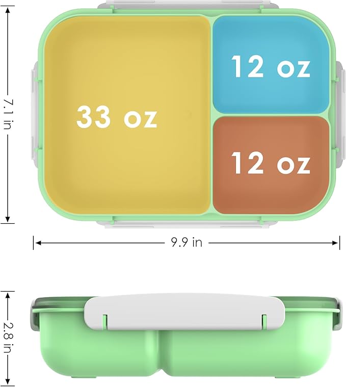 WHALEHOUSE Large Capacity Bento Box for Adult, 1700ML 3 Compartments Lunch Box with Utensil, Airtight Food Container with Lids for Meal Prep, Microwave/Dishwasher/Freezer Safe, On the Go (Green)