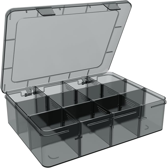 Plastic Organizer Box, 12 Grids Clear Bead Organizer Compartment Box with Removable Dividers for Tackle box,Parts, Earring Container Tool Fishing Hook Hair Accessories,8.8" L x 6.7" W x 2" H