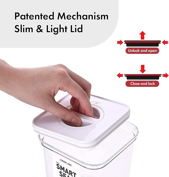 Neoflam Airtight Smart Seal Food Storage Container (Set of 3) | Crystal Clear Body | Modular, Stackable, Nestable Design (0.6L. Square)