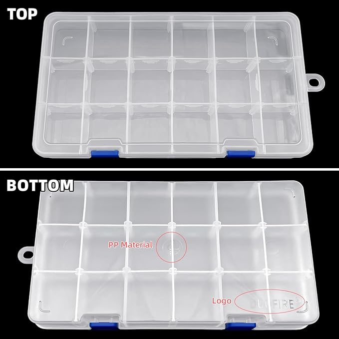 DUOFIRE Plastic Organizer Container Storage Box Adjustable Divider Removable Grid Compartment for Jewelry Beads Earring Tool Fishing Hook Small Accessories(18 grids, White X 3)