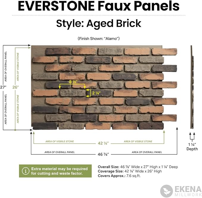 EverStone Aged Brick Faux Brick Panel, 46 7/8"W x 27"H x 1 1/4"D, Old Town Color - Image 2