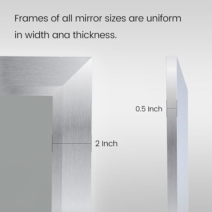 Amorho 48x32 Inch Bathroom Mirror Silver, Thick Metal Framed Wall Mirrors - Image 4