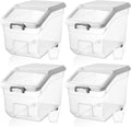 Sunnyray 4 Pcs Rice Storage Container 28 lb Airtight Flour Container with Wheels Measuring Cup Clear Pet Food Cube Dog Birds Cat Food Bin Grain Cereal Organizer Box for Dry Baking Supplies(White Lid)