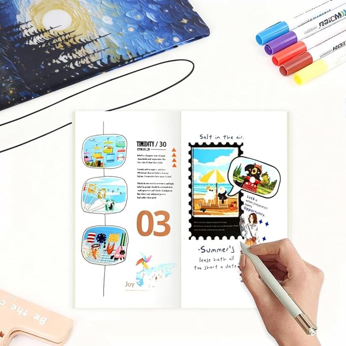 E-WEICHEN Pocket Planner Notebook with Plastic Sleeve, Blank Planner Refills, 30Sheets,8.25x4.25inches Regular TN Journal Notebooks,Travelers Notebook Insert for Sketching & Notes.Starry sky
