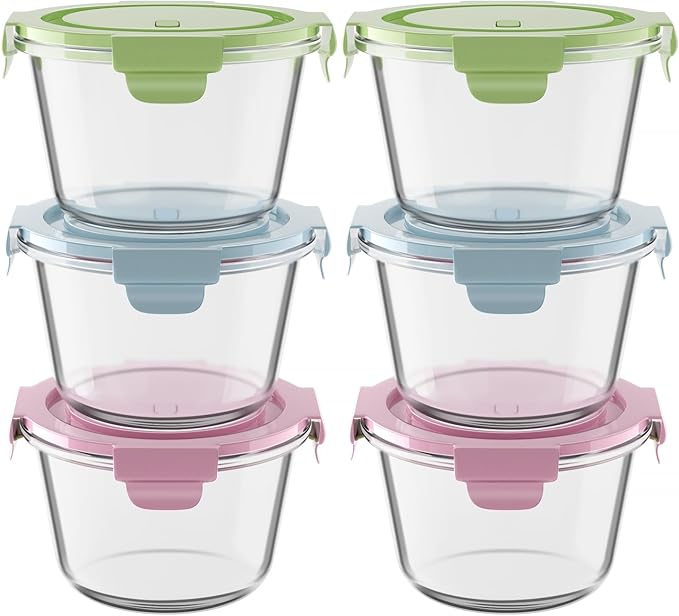 16oz Glass Meal Prep Containers with Lids, Airtight 2 Cup Glass Food Storage Containers Set, Heat-Resistant BPA-Free Container for Soup, Leftovers, Microwave, Oven, Dishwasher & Freezer Safe (6 Packs)