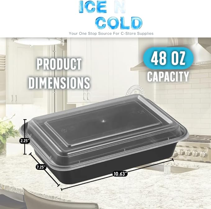 ICE N COLD Reusable To-Go Food Meal Prep Storage Containers with Leak Proof Snap Lids 48oz | 1420ml | 10-Pack
