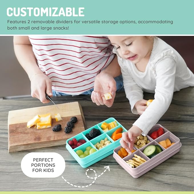 melii Snackle Box | 6-Compartment Divided Snack Container, BPA-Free Food Storage with Removable Dividers for School, Travel & On-the-Go Snacking (Pink)