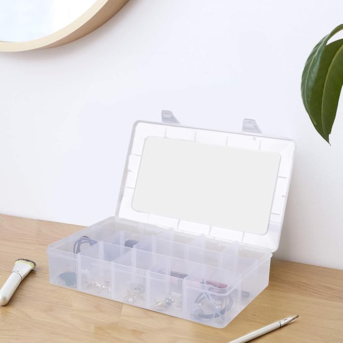 Gospire 15 Large Grids Clear Plastic Jewelry Box Organizer Storage Container with Removable Dividers (15 Grids - Clear)