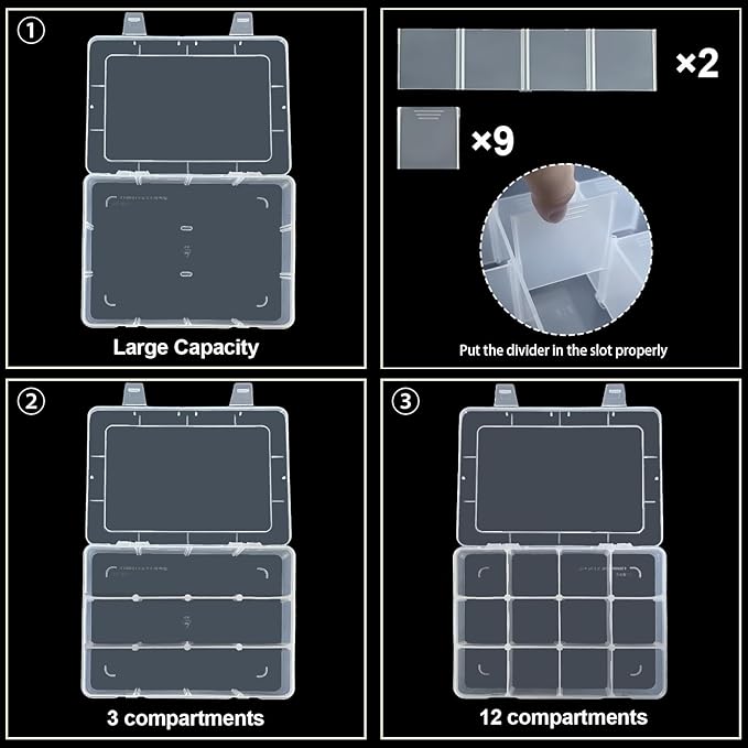 DUOFIRE Clear Plastic Bead Organizer Container Storage Box Adjustable Dividers Removable Grid Compartment for Jewelry Beads Earring Container Tool Fishing Hook Small Accessories(12 Grids)