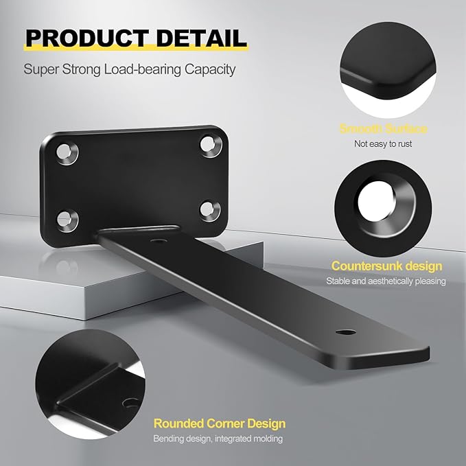 4 Pack - 10 inch Black Hidden L Shelf Bracket Iron Floating Shelf Brackets - Image 6
